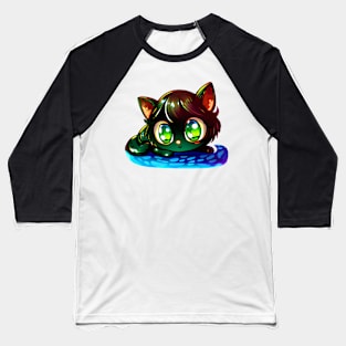 Black cat with green eyes Loves water Baseball T-Shirt